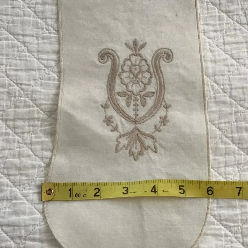 Vintage Tea Towel Guest/Powder Room, Linen, Off White, Flower Embroidery‎ (6)